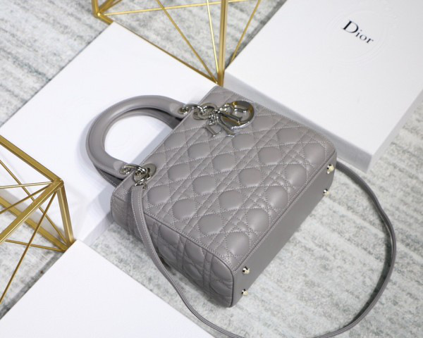 D10r Lady Gray Handbag With Silver Hardware 24CM