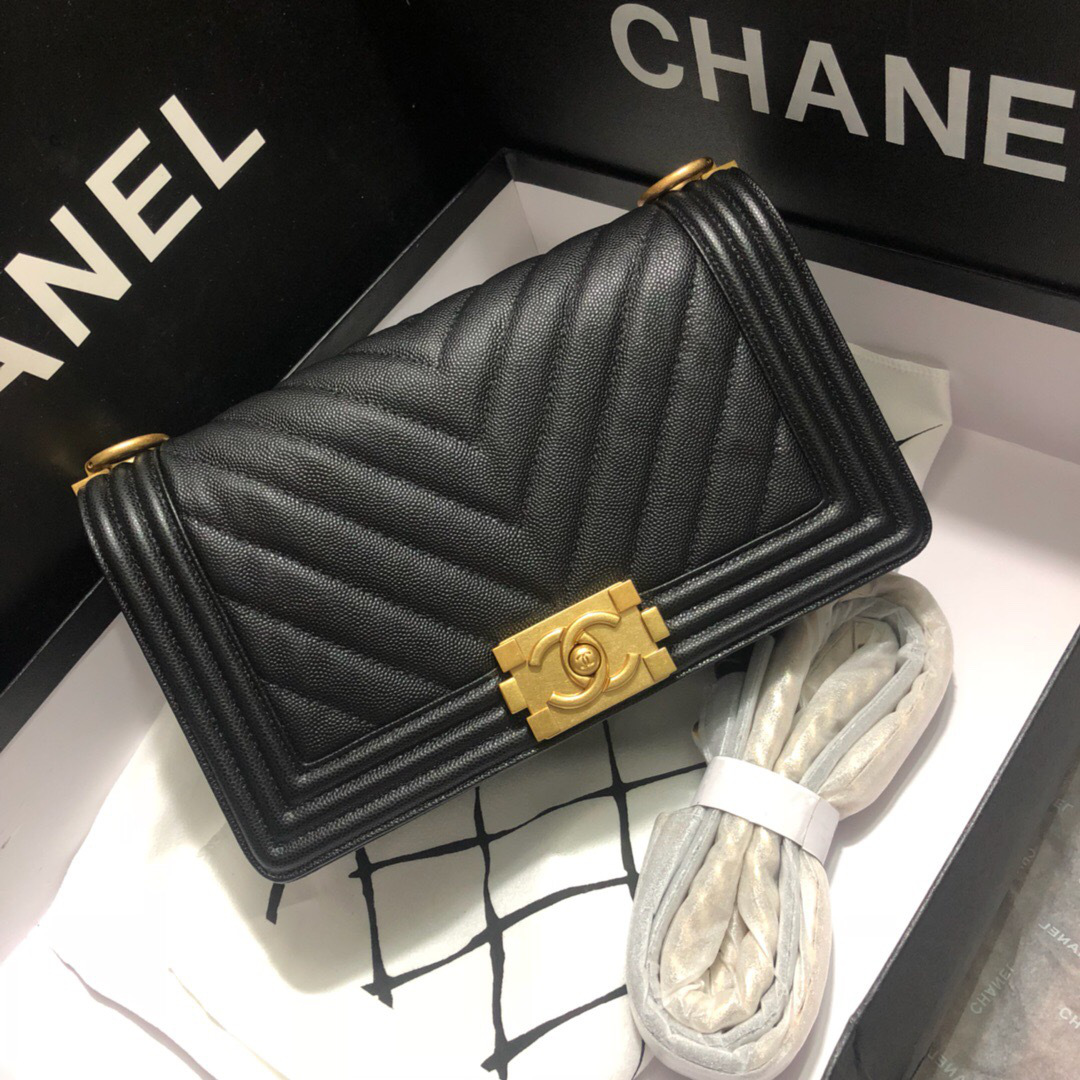 Ch**el Leboy Calfskin Bag in Black with Gold Hardware 67086