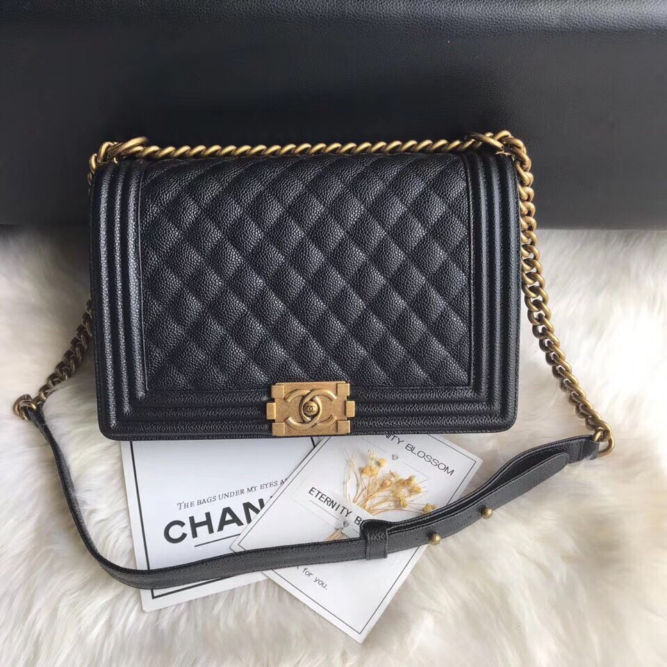 Ch**el leboy calfskin bag in black with gold hardware 28cm