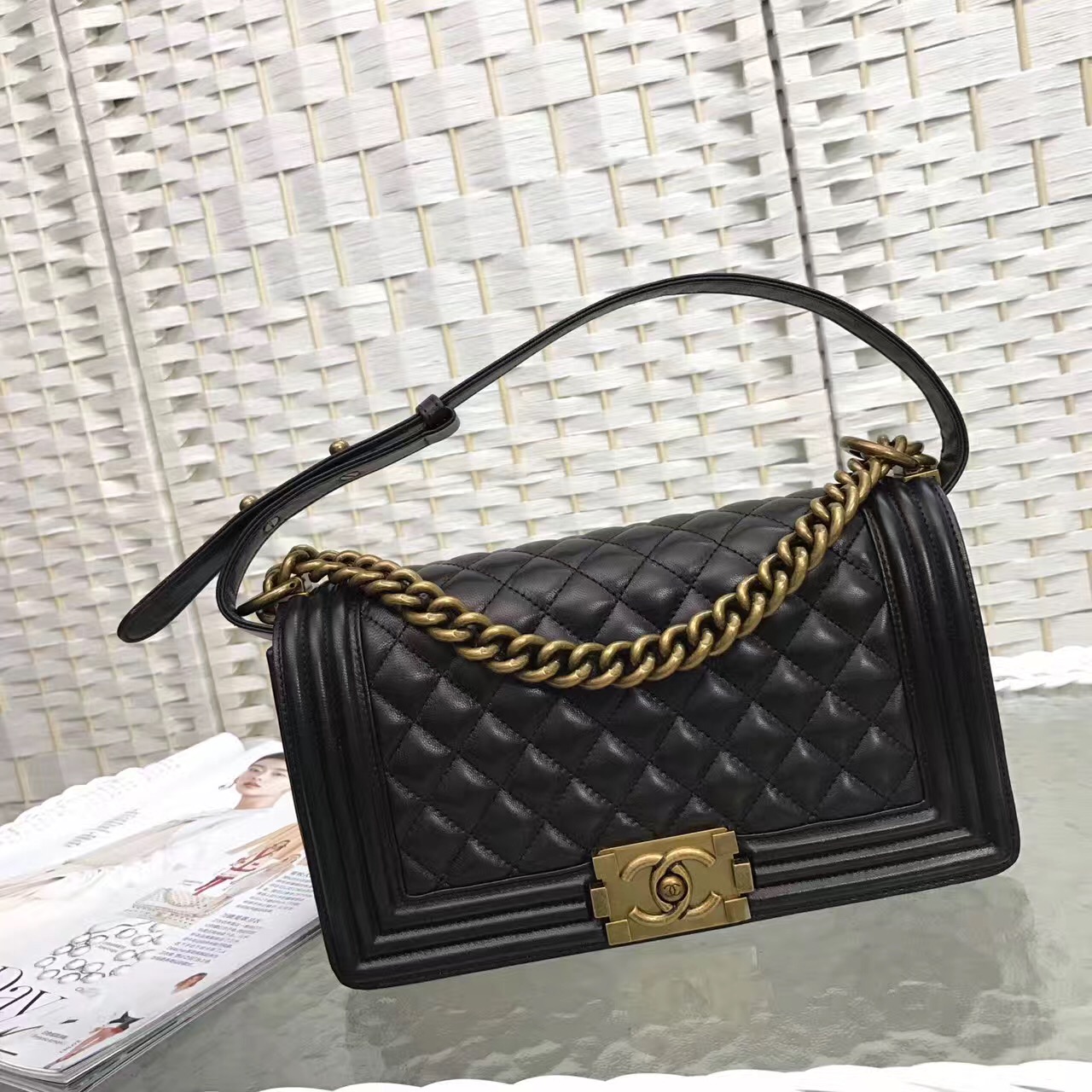 Ch**el Leboy Lambskin Black 25cm Gold hardware