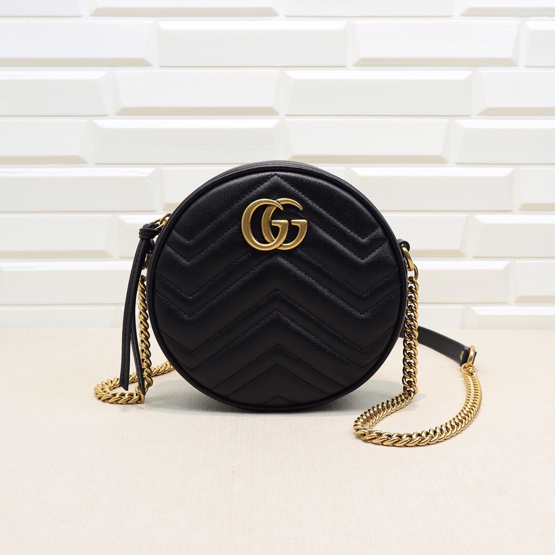 Gvc*1 GG Marmont mini round shoulder bag Black 550154