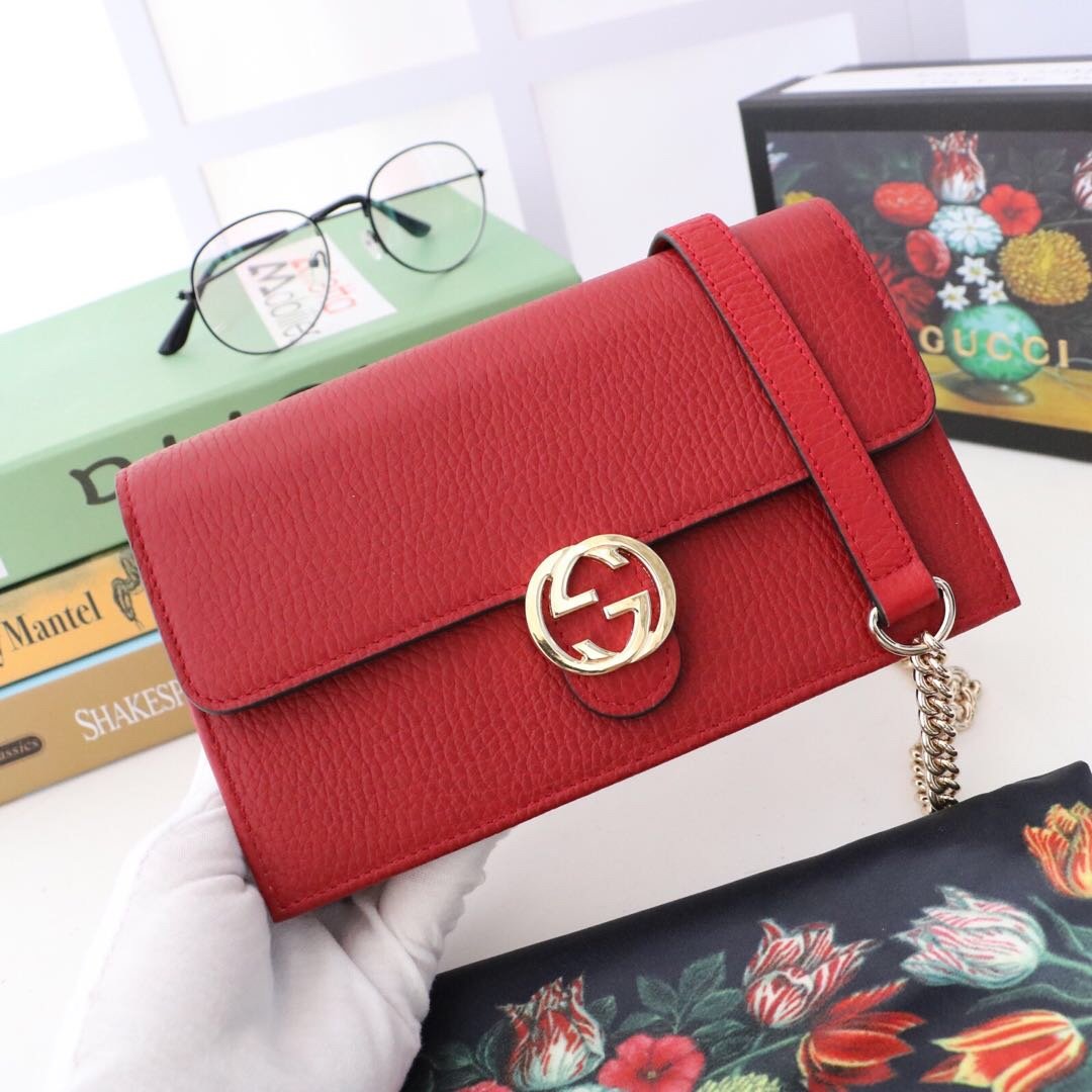 Gvc*1 510314 Red Leather Interlocking Bag