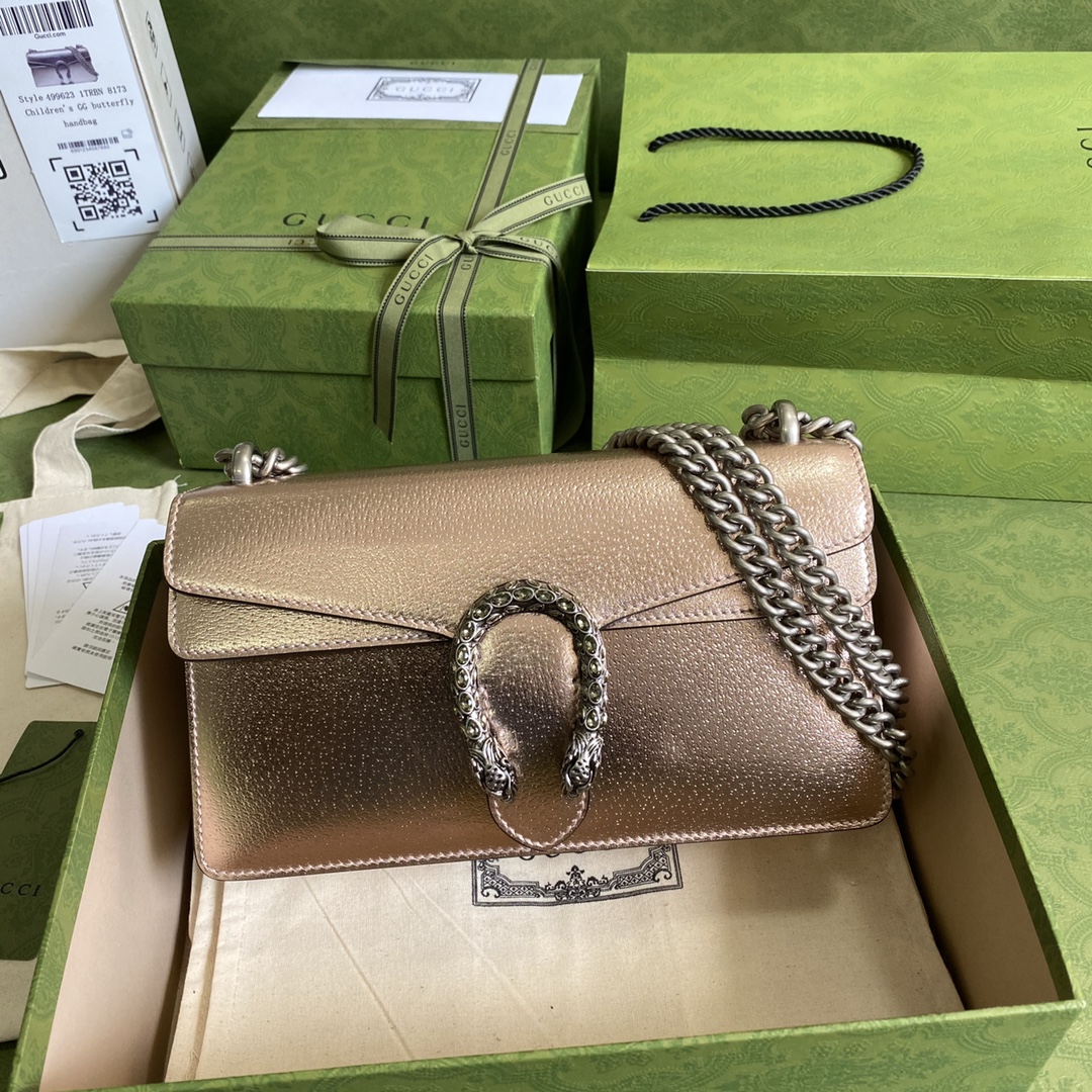 Bagsaaa Gvc*1 Dionysus small bag gold rose lamé leather - 25x14x7.5cm
