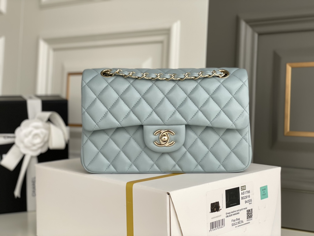 Bagsaaa Ch**el Classic Flap Small Bag in Light Blue - 23cm