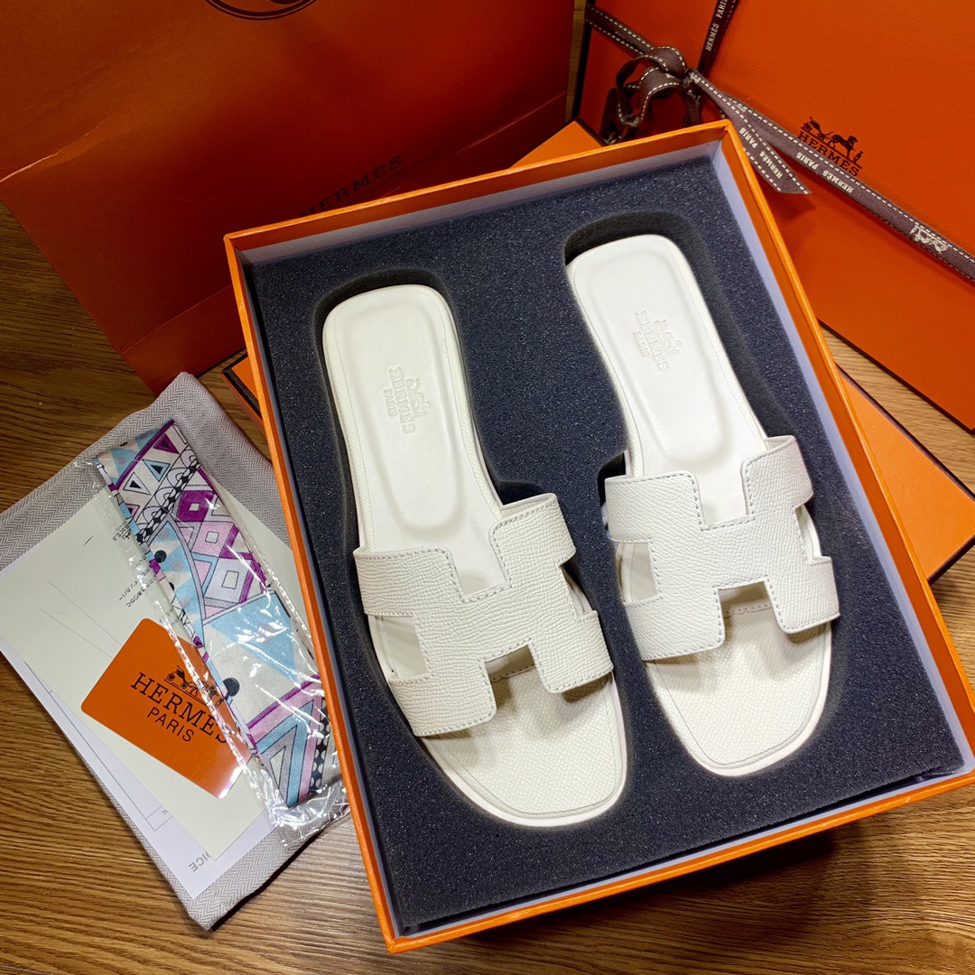 Bagsaaa H**me5 Slides White Granied Leather