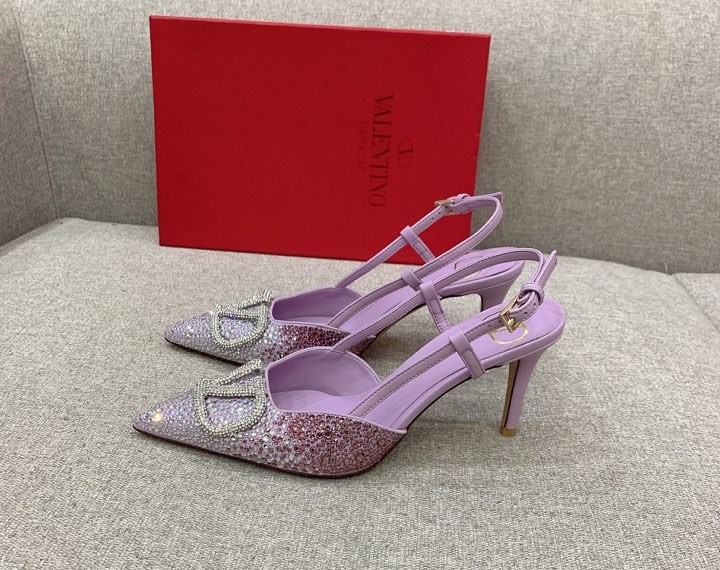 Bagsaaa Va1e*ntin0 VLOGO GLOW Crystal SLINGBACK Purple PUMP 80 MM