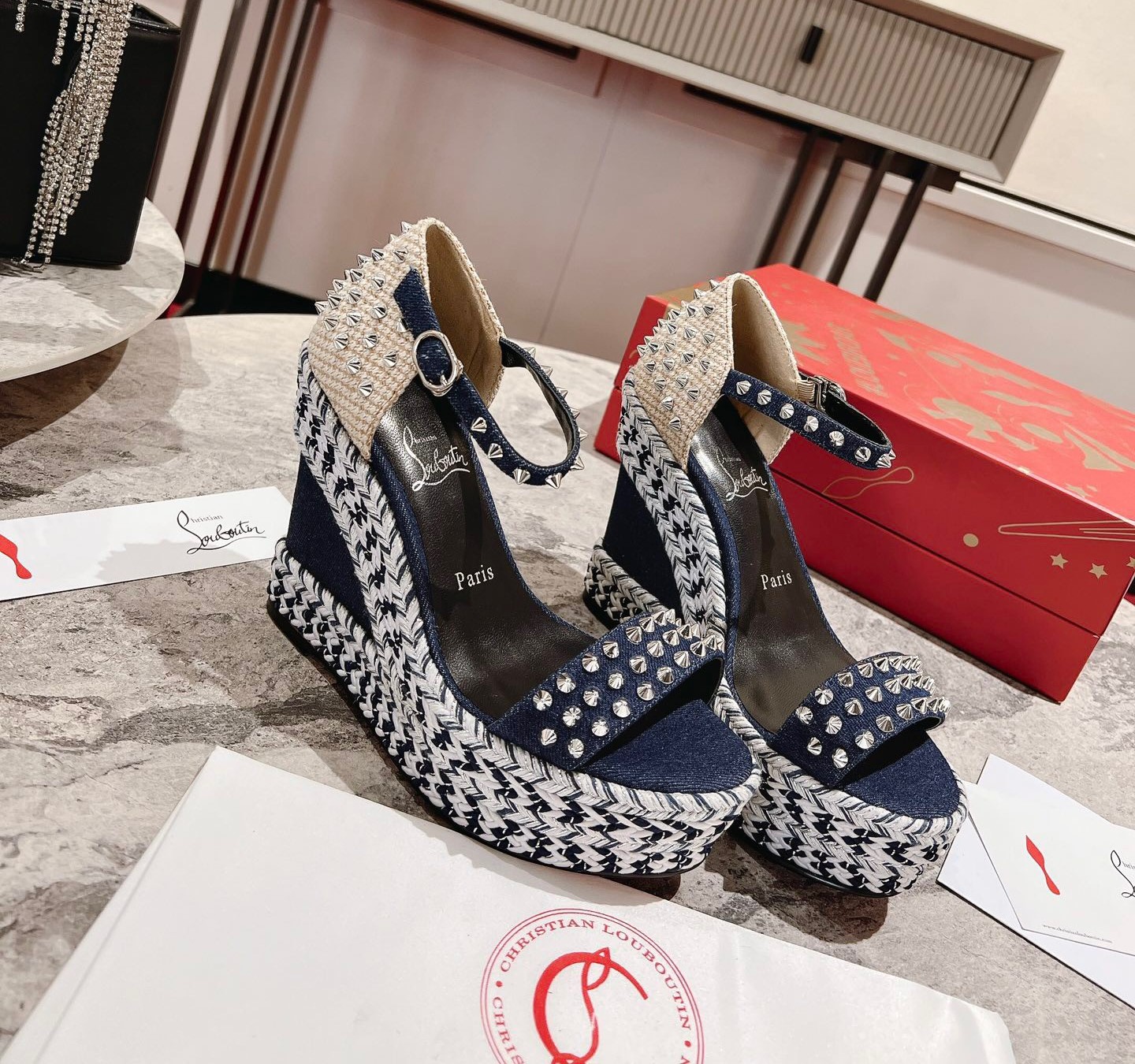 Bagsaaa Chr1st1an Louboutin Madmonica Wedge Blue Denim