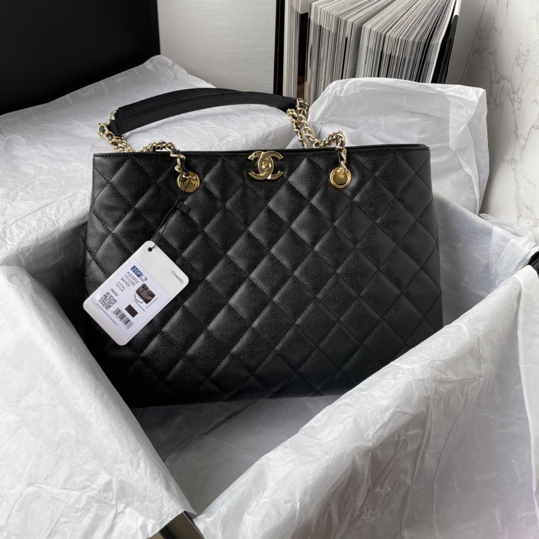 Bagsaaa Ch**el Black Quilted Caviar Tote - 31*23*14cm
