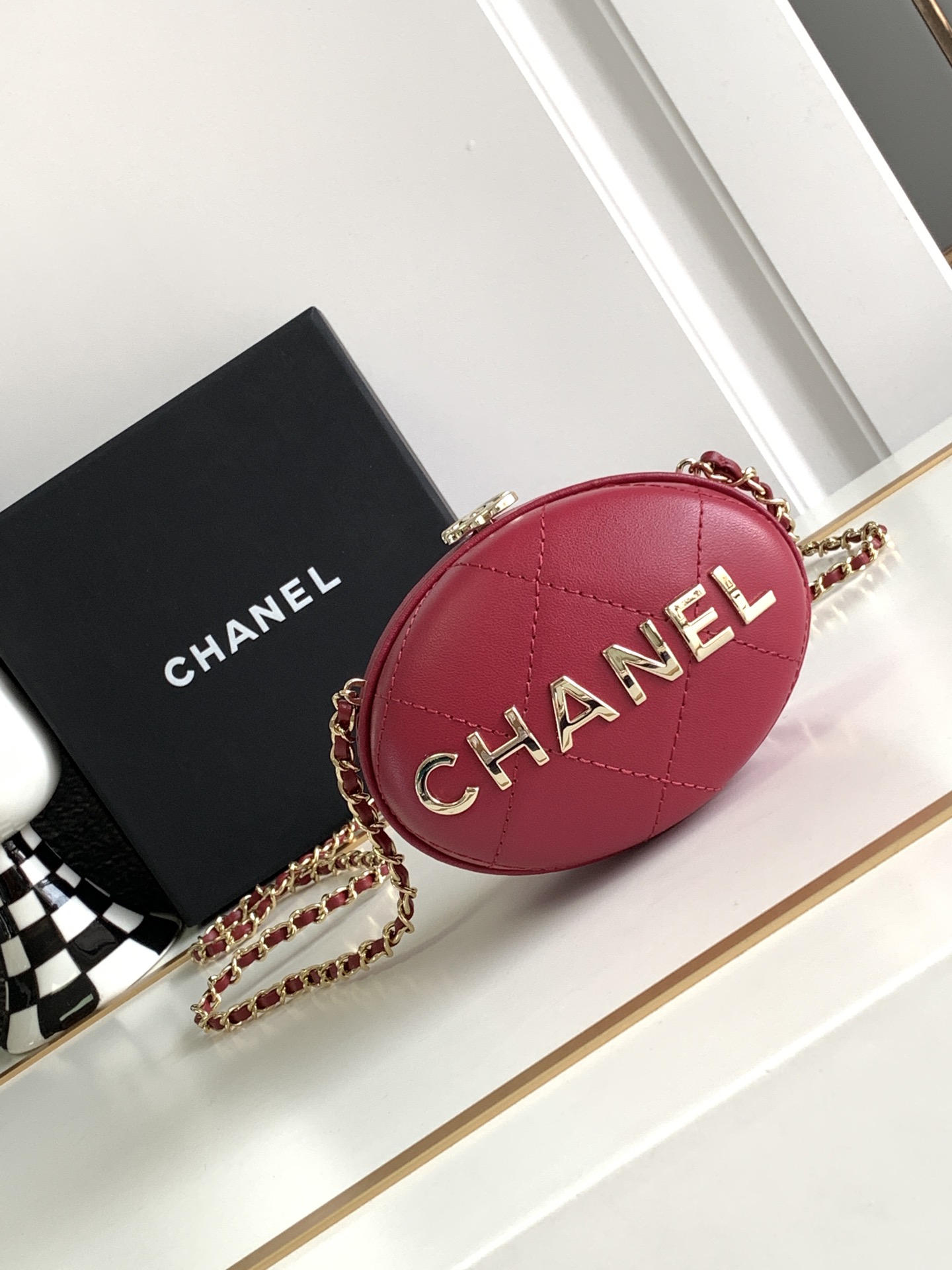 Bagsaaa Ch**el Clutch With Chain AP3252 Dark Purple - 8.5x12x6cm