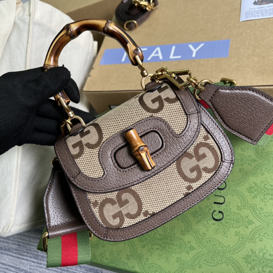 Bagsaaa Bamboo 1947 Aria Mini Top Handle Canvas Leather Bag - 17x12.5x8cm
