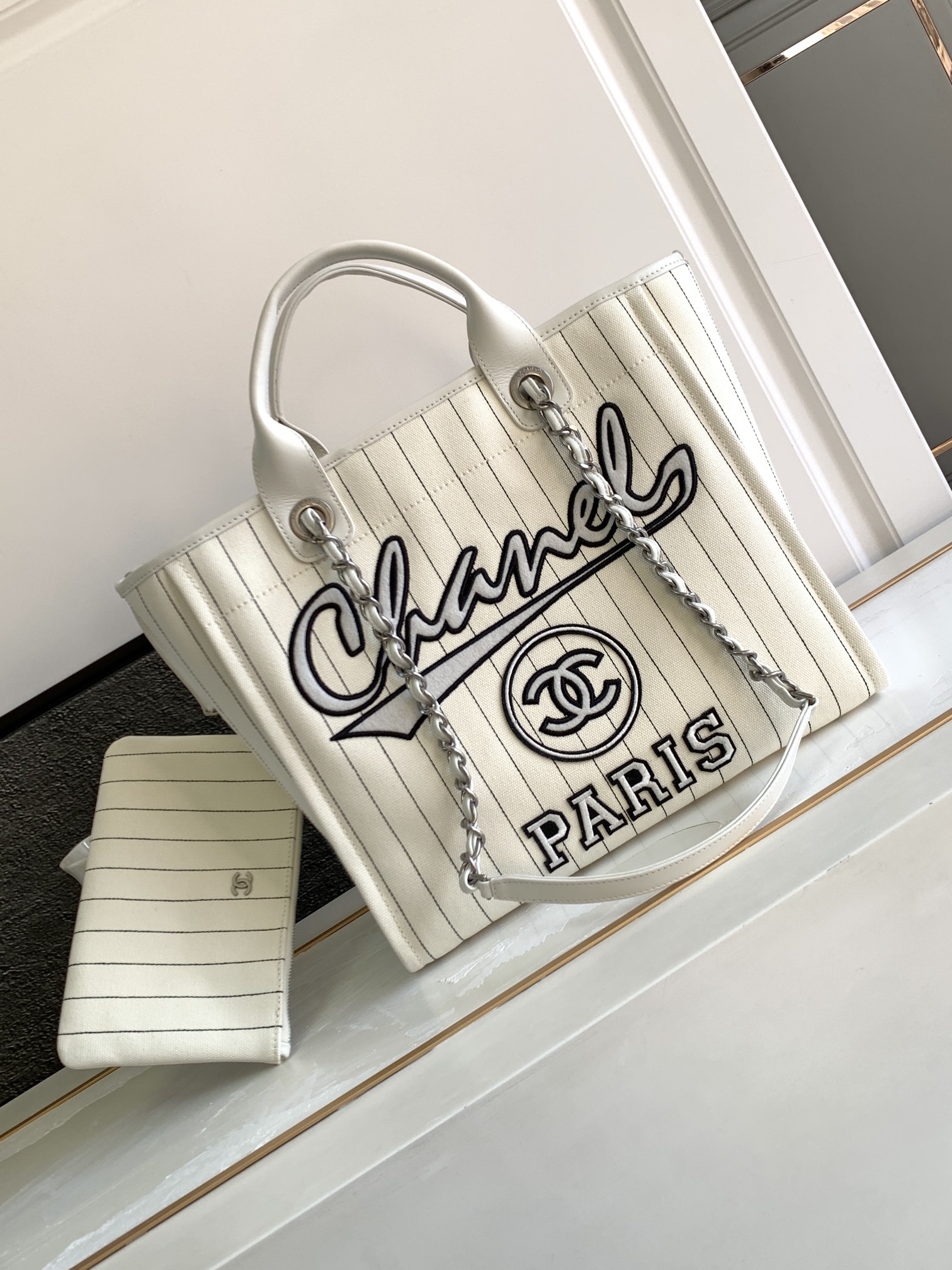 Bagsaaa Ch**el Large Shopping White Bag 34cm