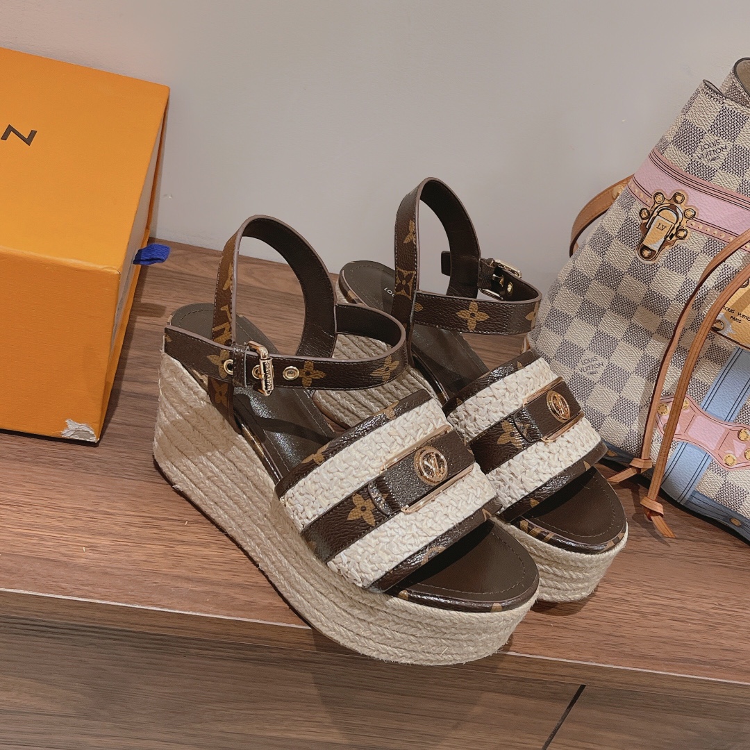 Bagsaaa L0vis Vvtt0n Starboard Wedge Sandal Brown Monogram LV Logo