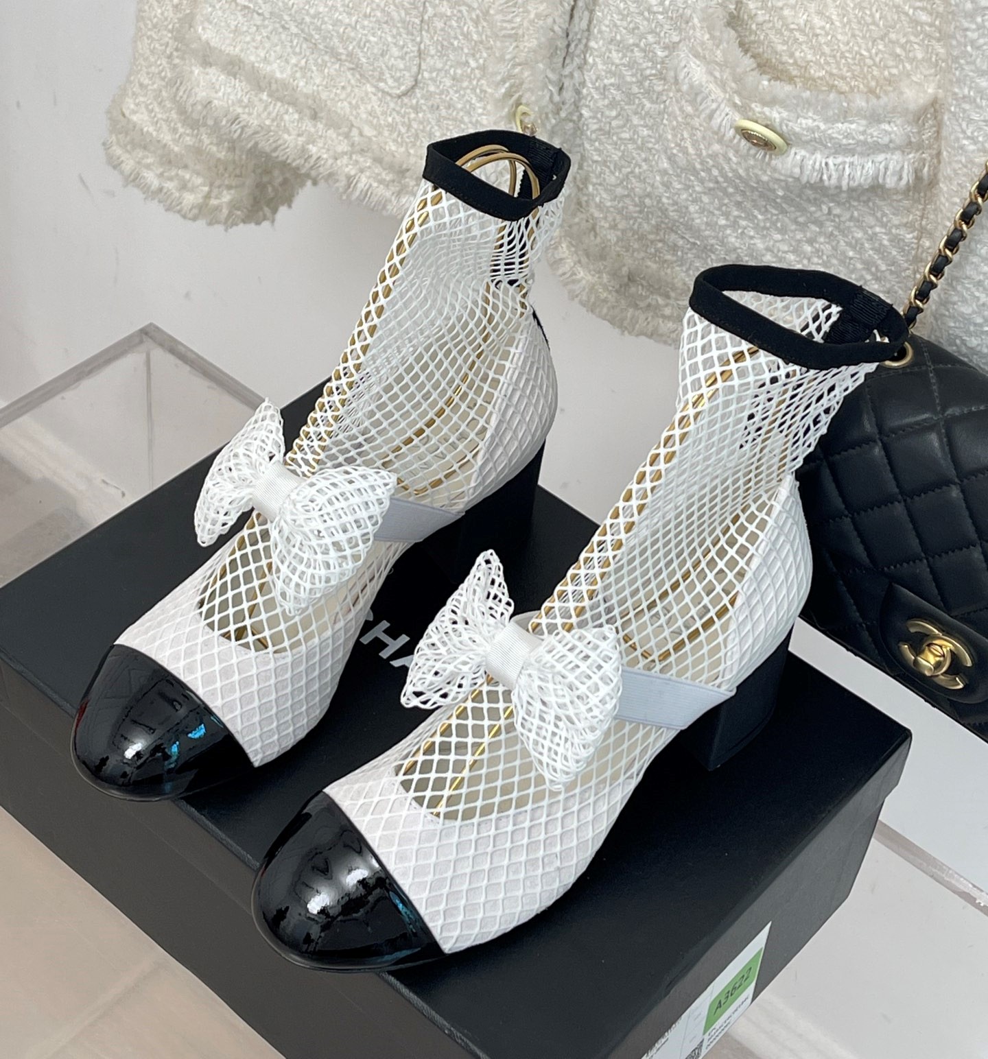Bagsaaa Ch**el Mary Janes Resille, Kid Suede & Patent Calfskin White & Black 