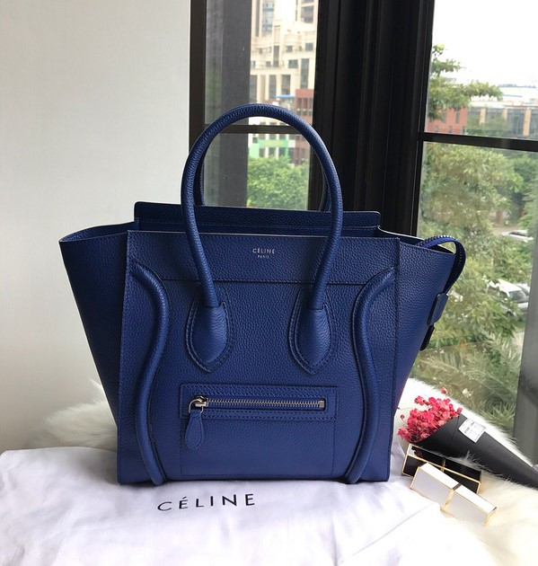 Bagsaaa Ce1i*e Micro Luggage In Drummed Calfskin In Blue - 27 X 25 X 13 CM