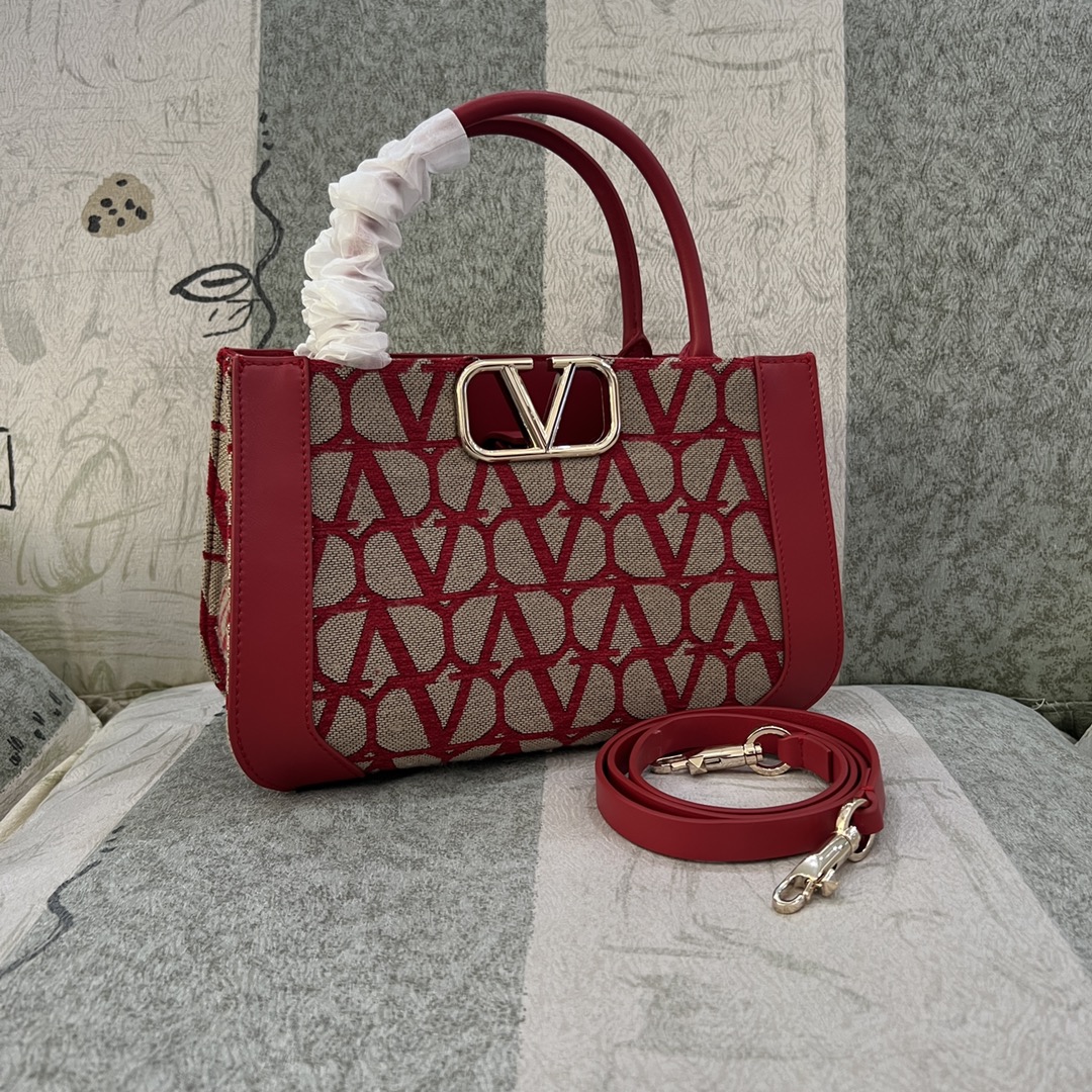 Bagsaaa Va1e*ntin0 Garavani Toile Iconographe Small Tote Bag Red 28cm