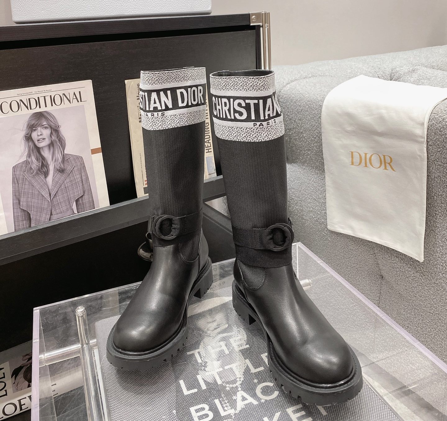 BAGSAAA D-MAJOR BOOT BLACK TECHNICAL FABRIC AND BLACK CALFSKIN