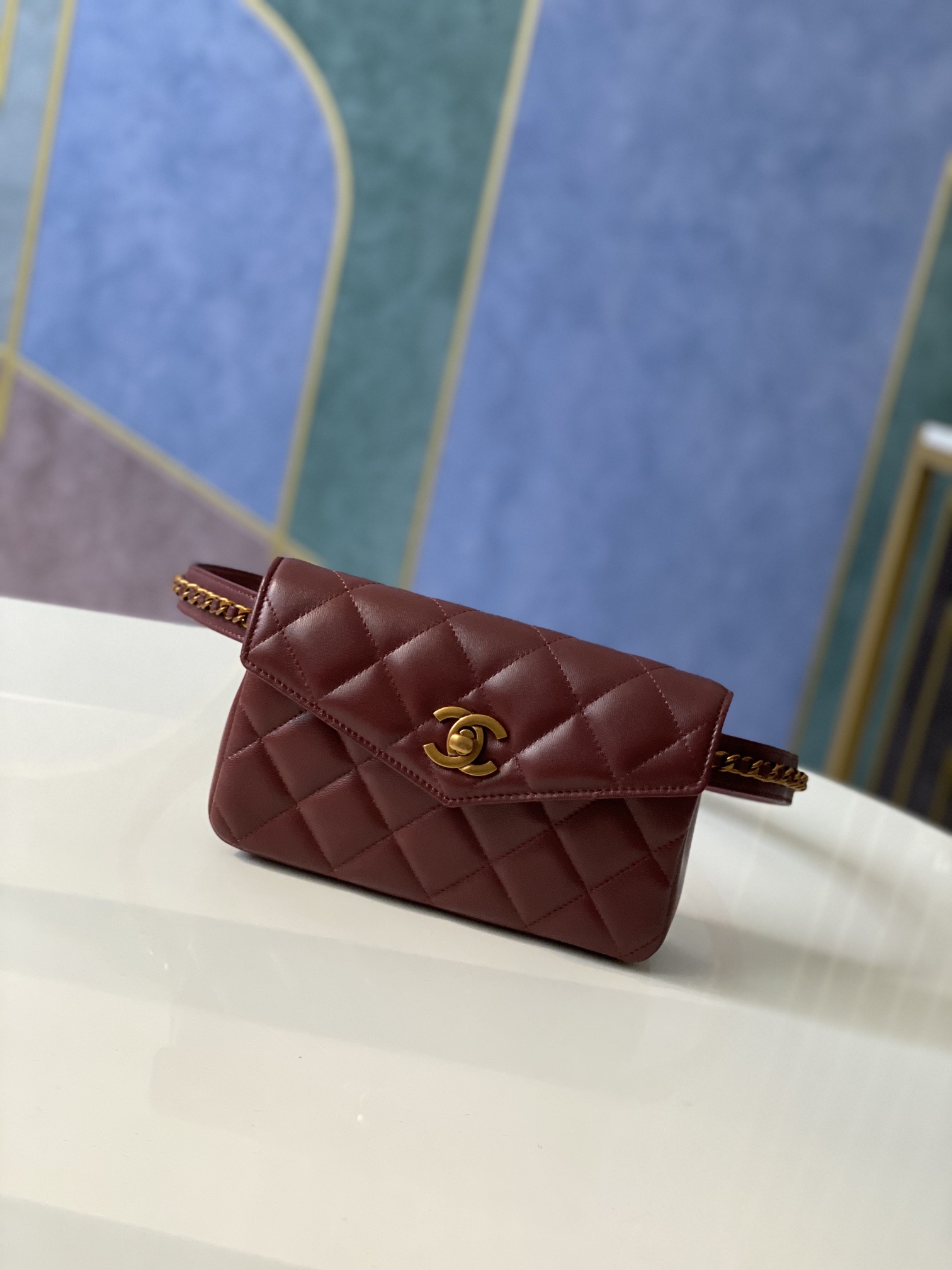 Bagsaa Ch**el Belt bag Burgundy 18*3.5*12cm