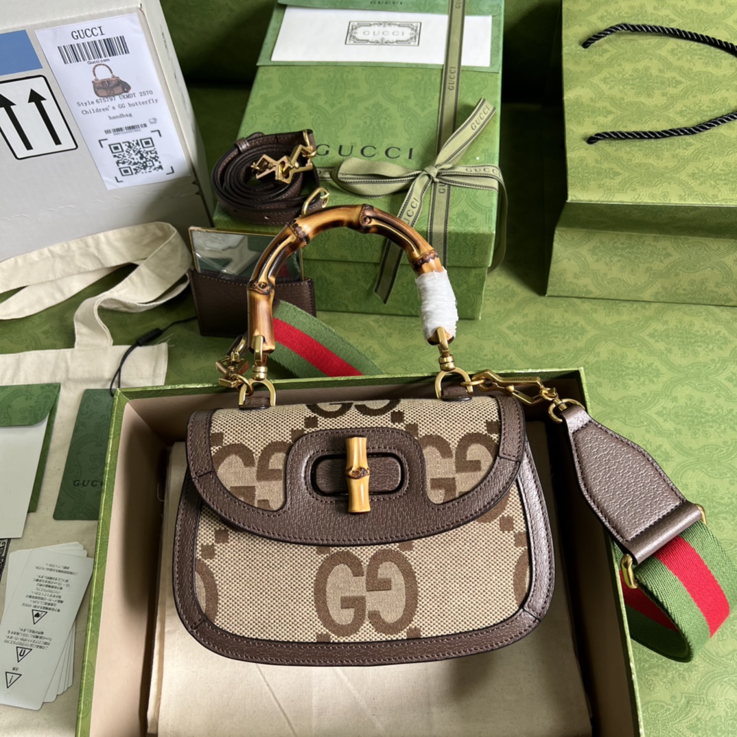 Bagsaaa Bamboo 1947 Aria Top Handle Canvas Leather Bag - 21x15x7cm
