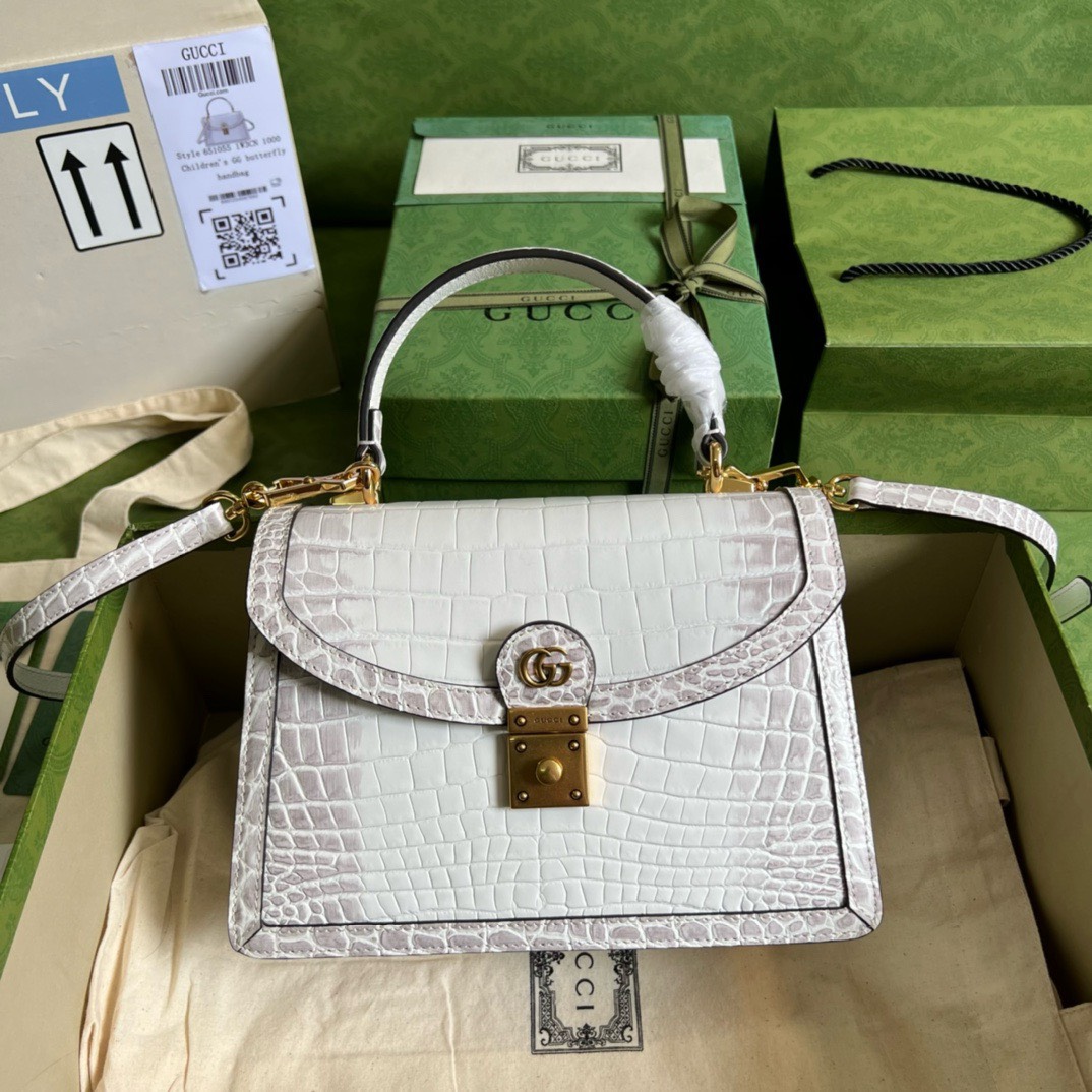 Bagsaaa Gvc*1 Ophidia Crocodile White Leather - 25x17.5x7cm