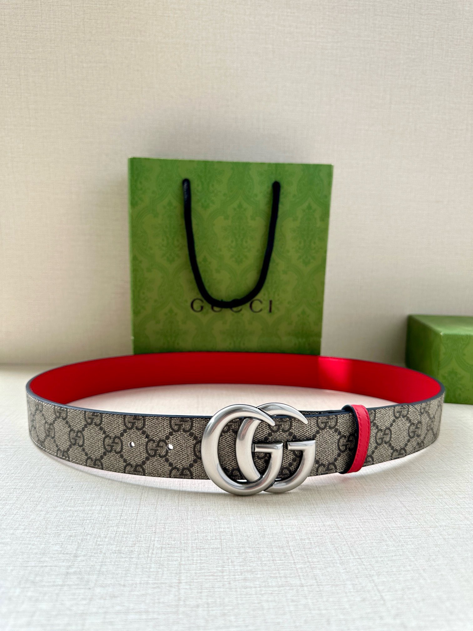 Bagsaaa Gvc*1 Belt In Beige Ebony and Red - 3.8cm