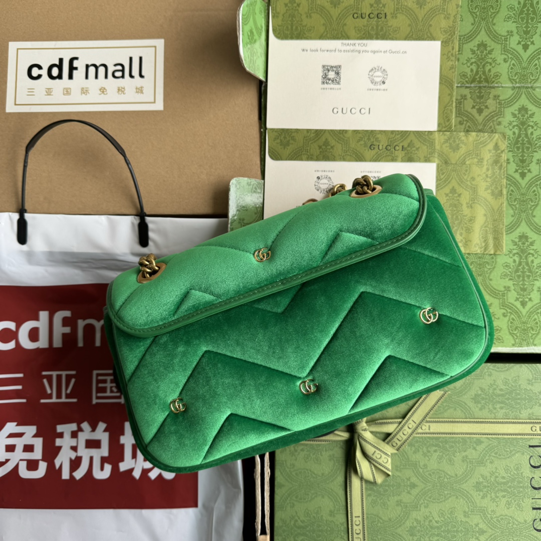 Bagsaaa Gvc*1 GG Marmont Small Shoulder Bag Green Velvet ‎443497 - 26x15x7cm