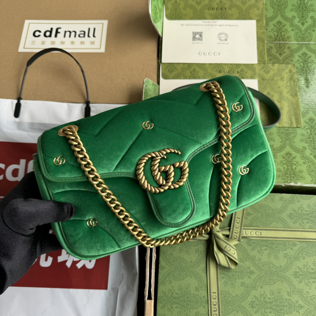 Bagsaaa Gvc*1 GG Marmont Small Shoulder Bag Green Velvet ‎443497 - 26x15x7cm