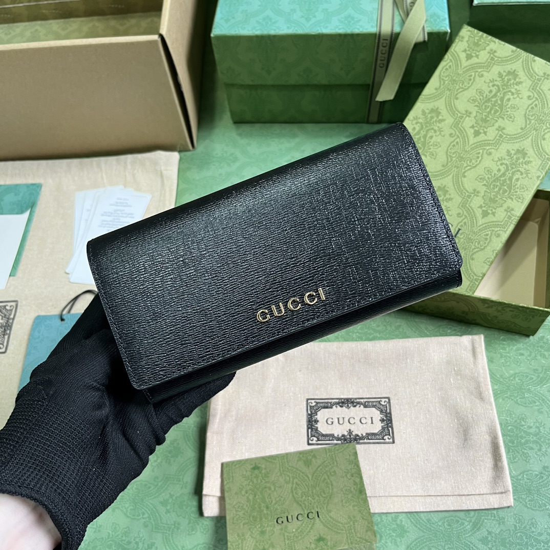 Bagsaaa Gvc*1 Continental Wallet With Gvc*1 Script Black - 19x 10x 3.5cm