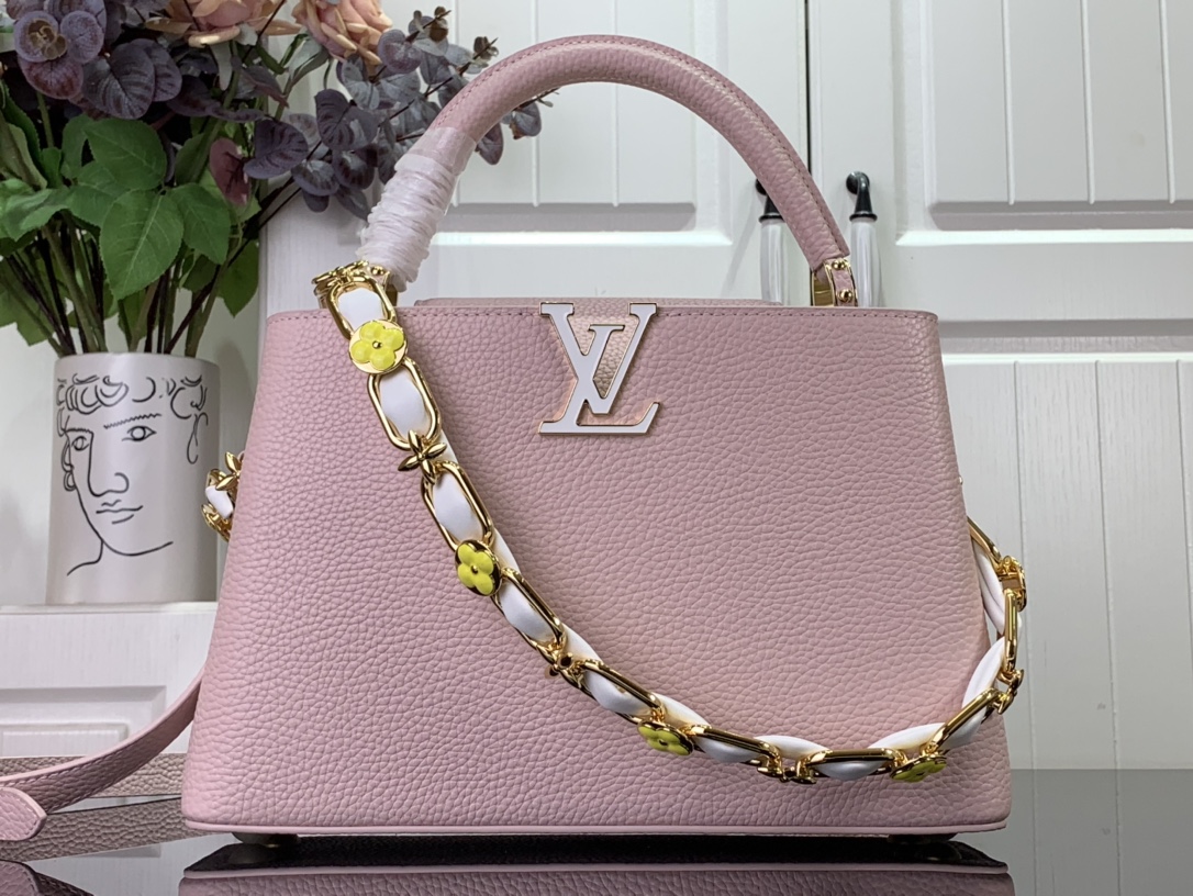 Bagsaaa L0vis Vvtt0n Alma BB Pink with flower strap