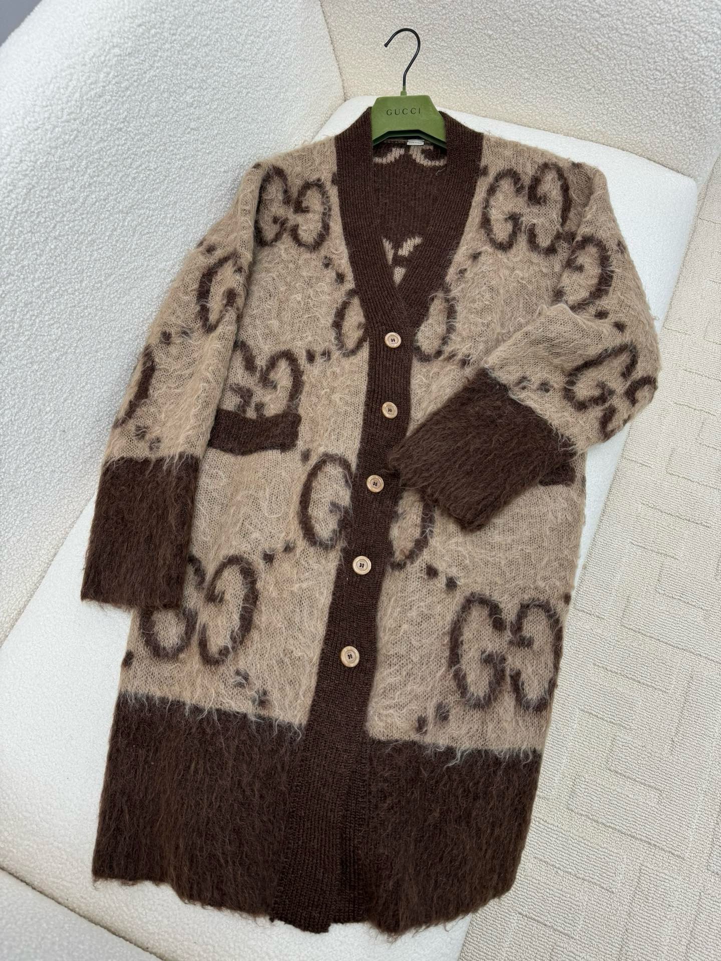 Bagsaaa Gvc*1 GG Mohair Wool Long Cardigan In Beige