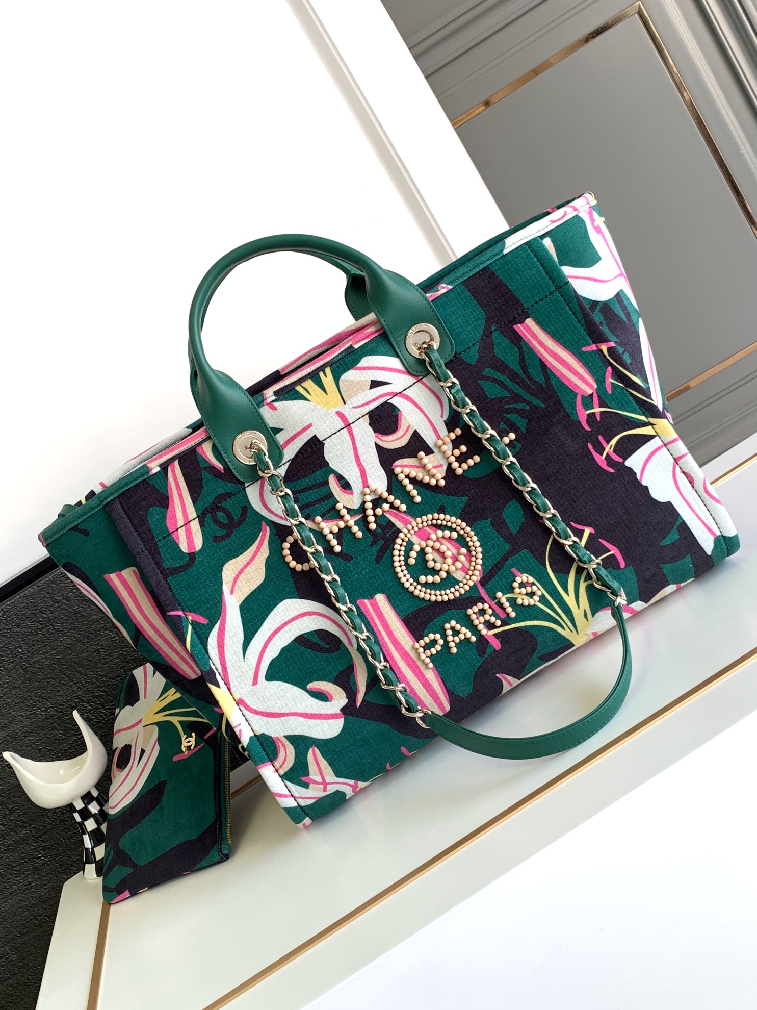 Bagsaaa Ch**el Large Tote Green & Multicolor A66941 - 30 × 50 × 22 cm