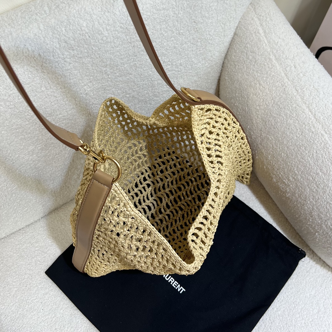 Bagsaaa Y51 Oxalis In Raffia Crochet And Leather 773984 Vintage Brown - 38 X 46 X 2.5 CM