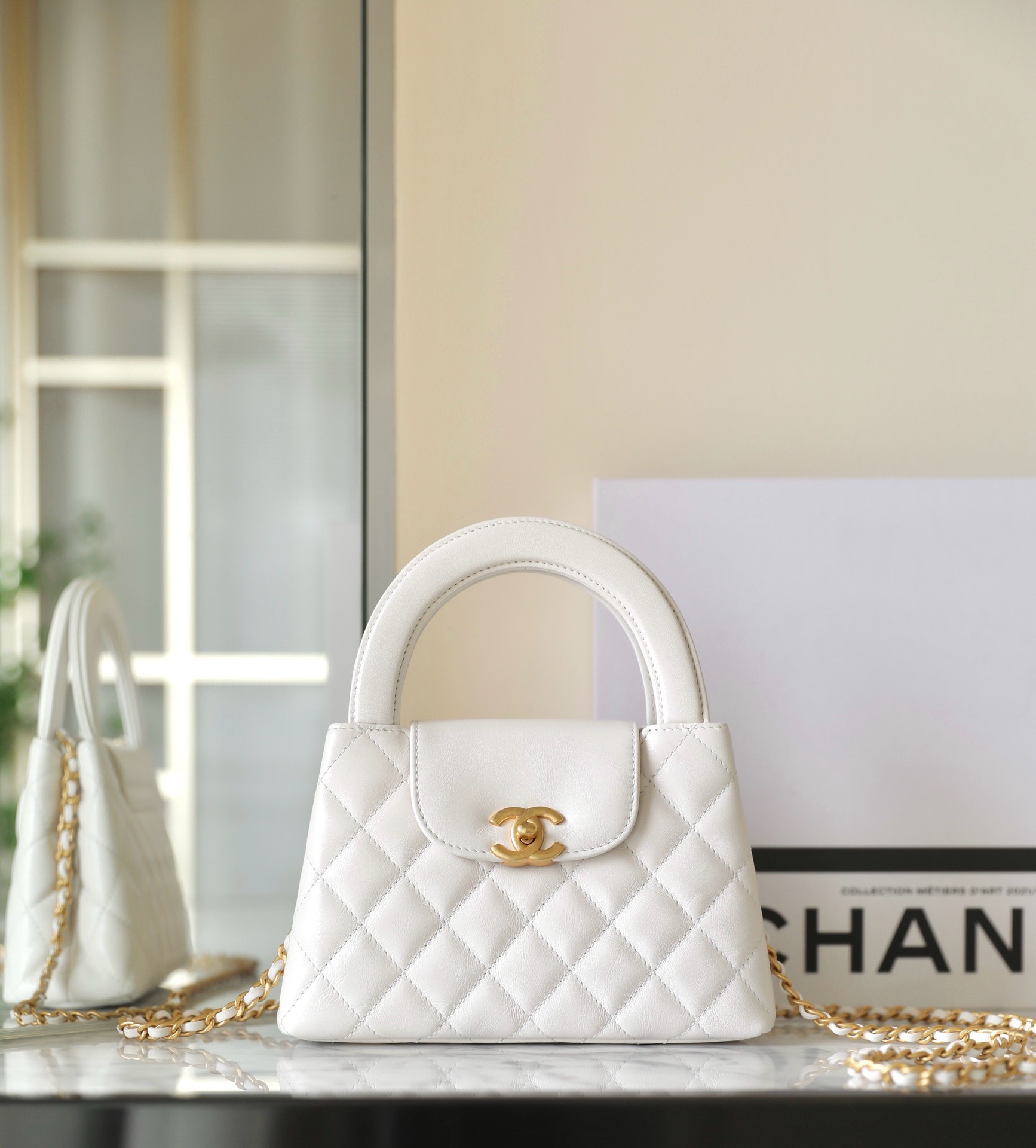 Bagsaaa Ch**el Kelly Mini Shopping Bag AS4416 White - 19x13x7 cm