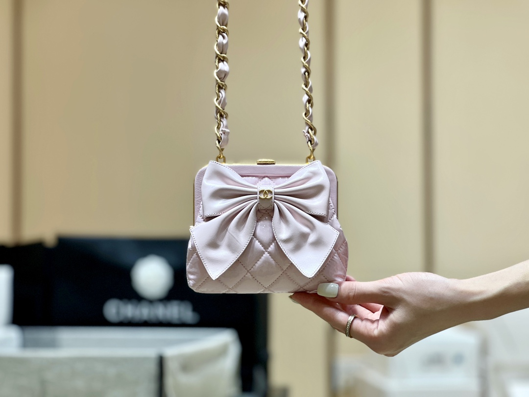 Bagsaaa Ch**el Clutch With Chain AP4028 Pink - 12 × 13 × 4 cm