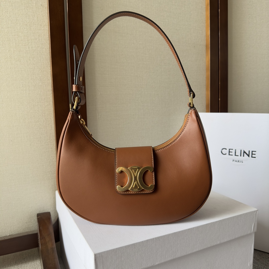 Bagsaaa Ce1i*e Medium Ava Triomphe Bag In Smooth Calfskin Brown - 24.5 x 17 x 9 CM