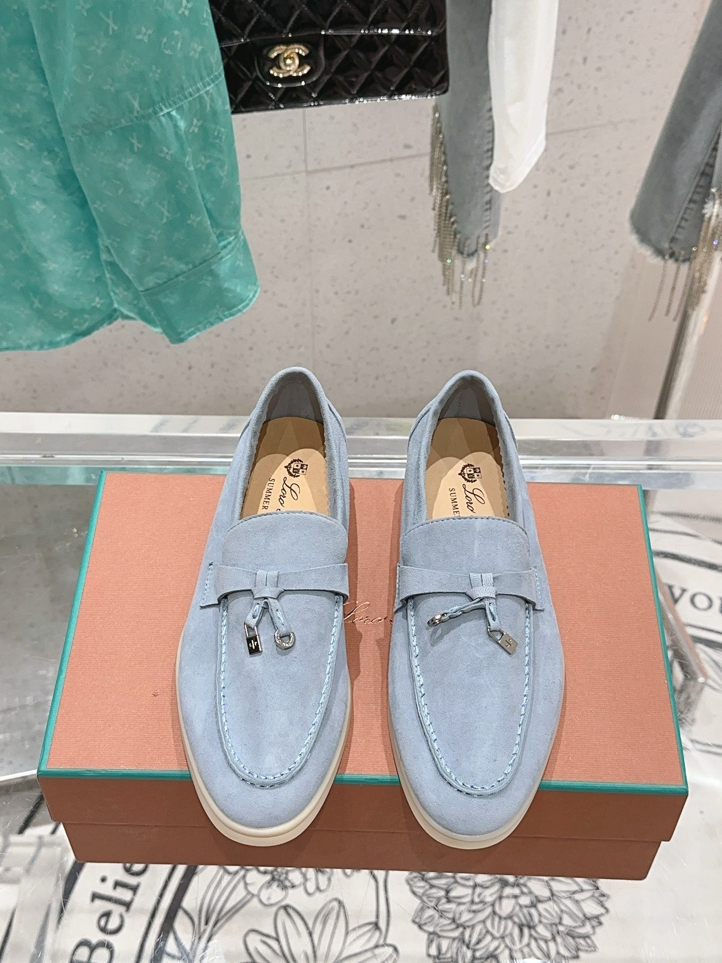 Bagsaaa L0r0 P1ana Summer Charms Walk Moccasin Light Blue Suede