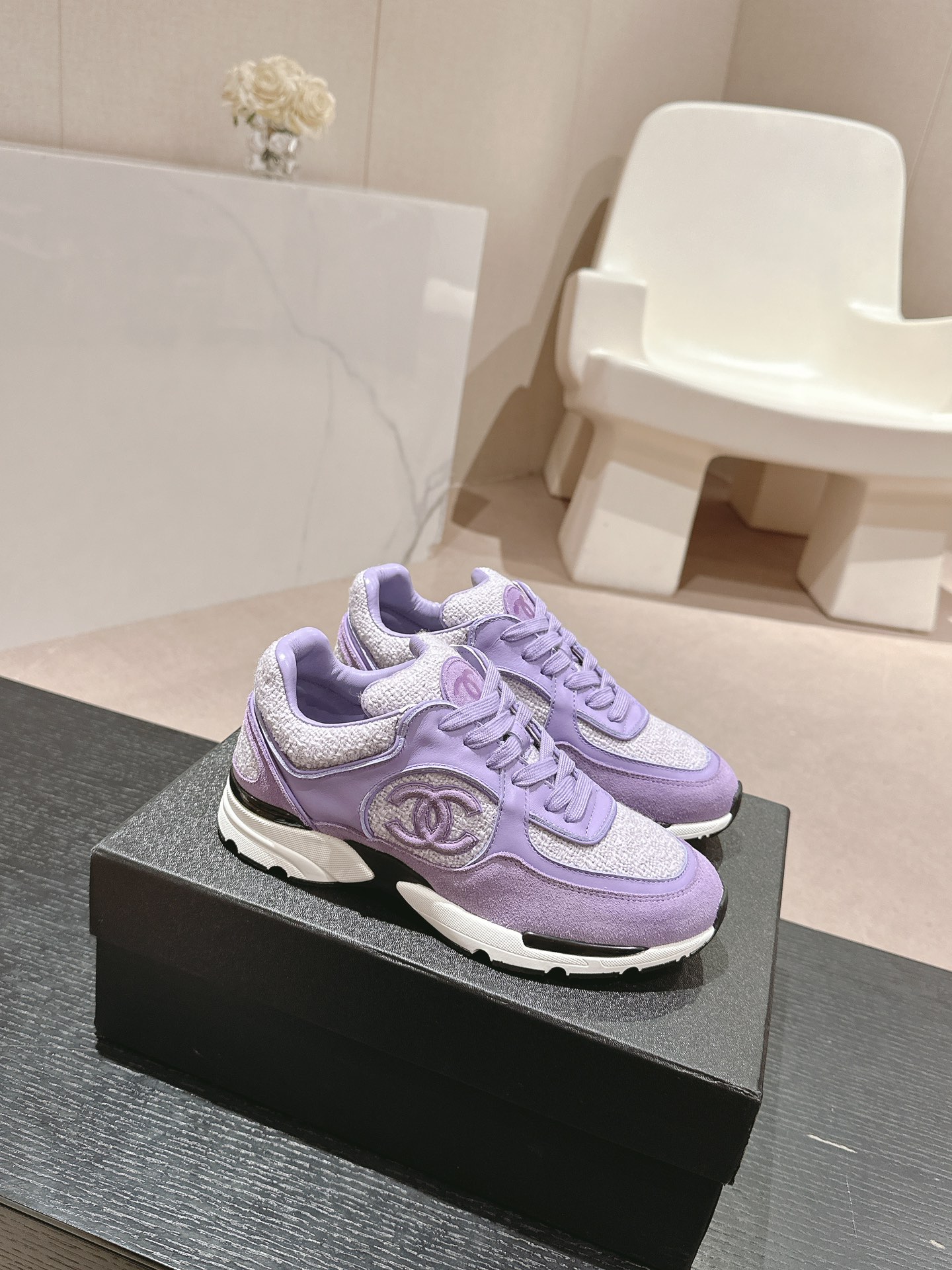 Bagsaaa Ch**el Sneakers Lilac & Purple Wool Tweed G39066