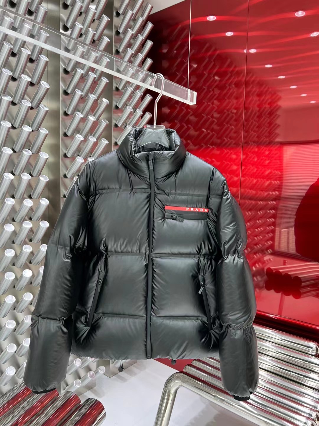 Bagsaaa Pra*a Light Re-Nylon hooded puffer jacket black