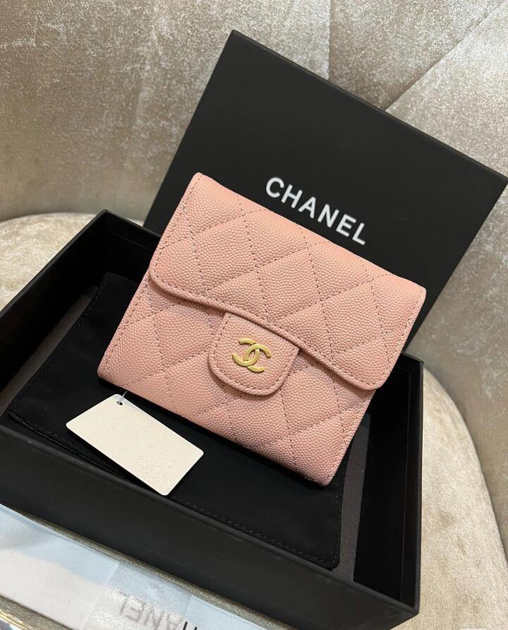 Bagsaaa Ch**el Light Pink Caviar Wallet - 11x10cm