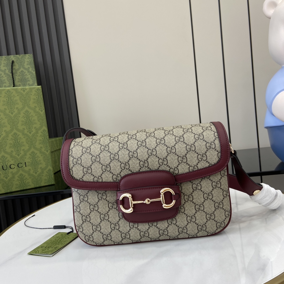 Bagsaaa Gvc*1 Horsebit 1955 small shoulder bag 815178 beige & red - 26x17.5x10 cm
