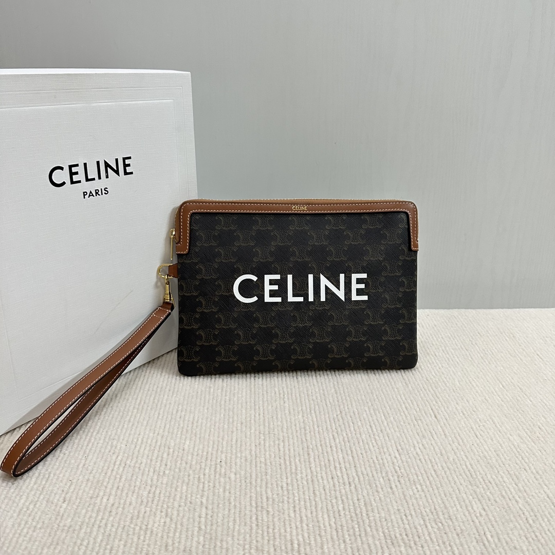 Bagsaaa Ce1i*e Small Pouch With Strap In Triomphe Canvas With Ce1i*e Print - 25 x 17.5 x 1 CM