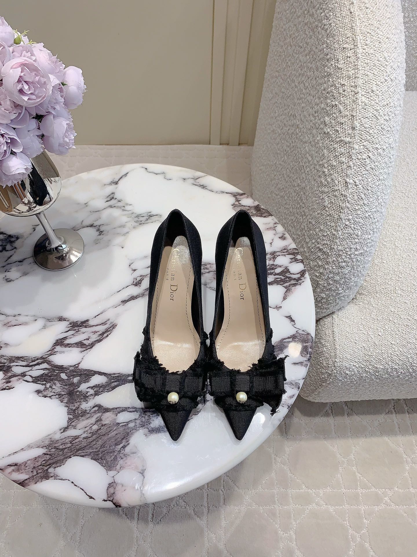 Bagsaaa D10r AD10rable Slingback Pump Black Fringed Grosgrain - 8cm