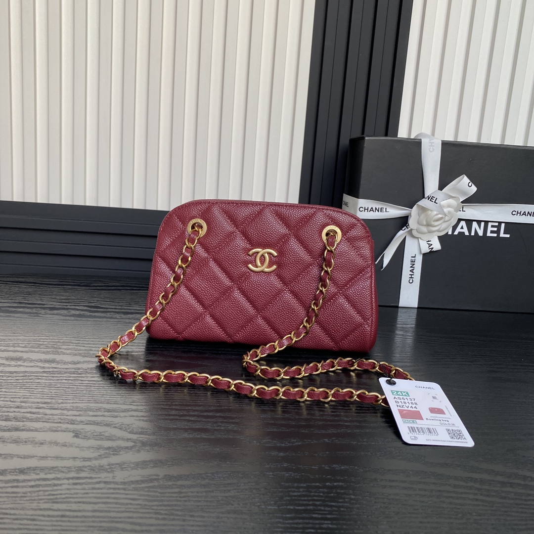 Bagsaaa Ch**el Small bowling bag grained calfskin AS5137 red - 22cm