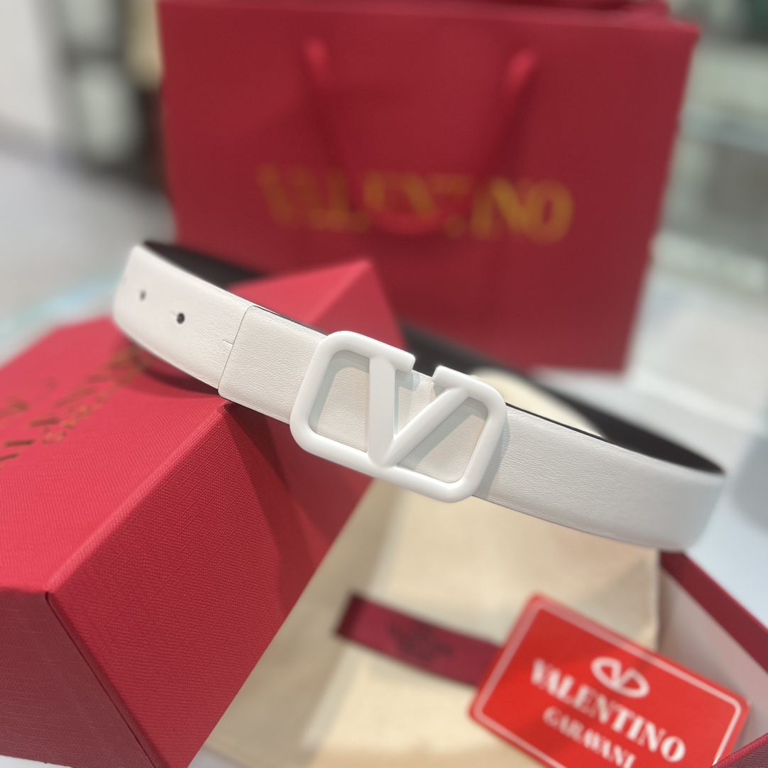 Bagsaaa Va1e*ntin0 Garavani VLogo leather belt white 3.8cm