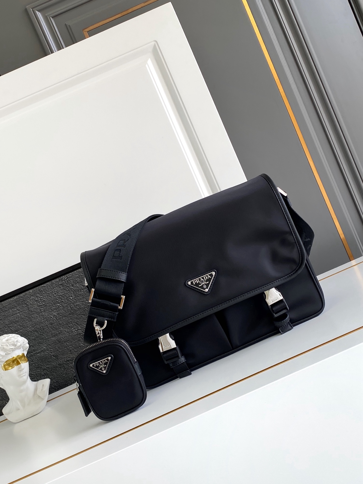 Bagsaaa Pra*a Re-Nylon and Saffiano leather shoulder bag 2VD768 black - 32cm