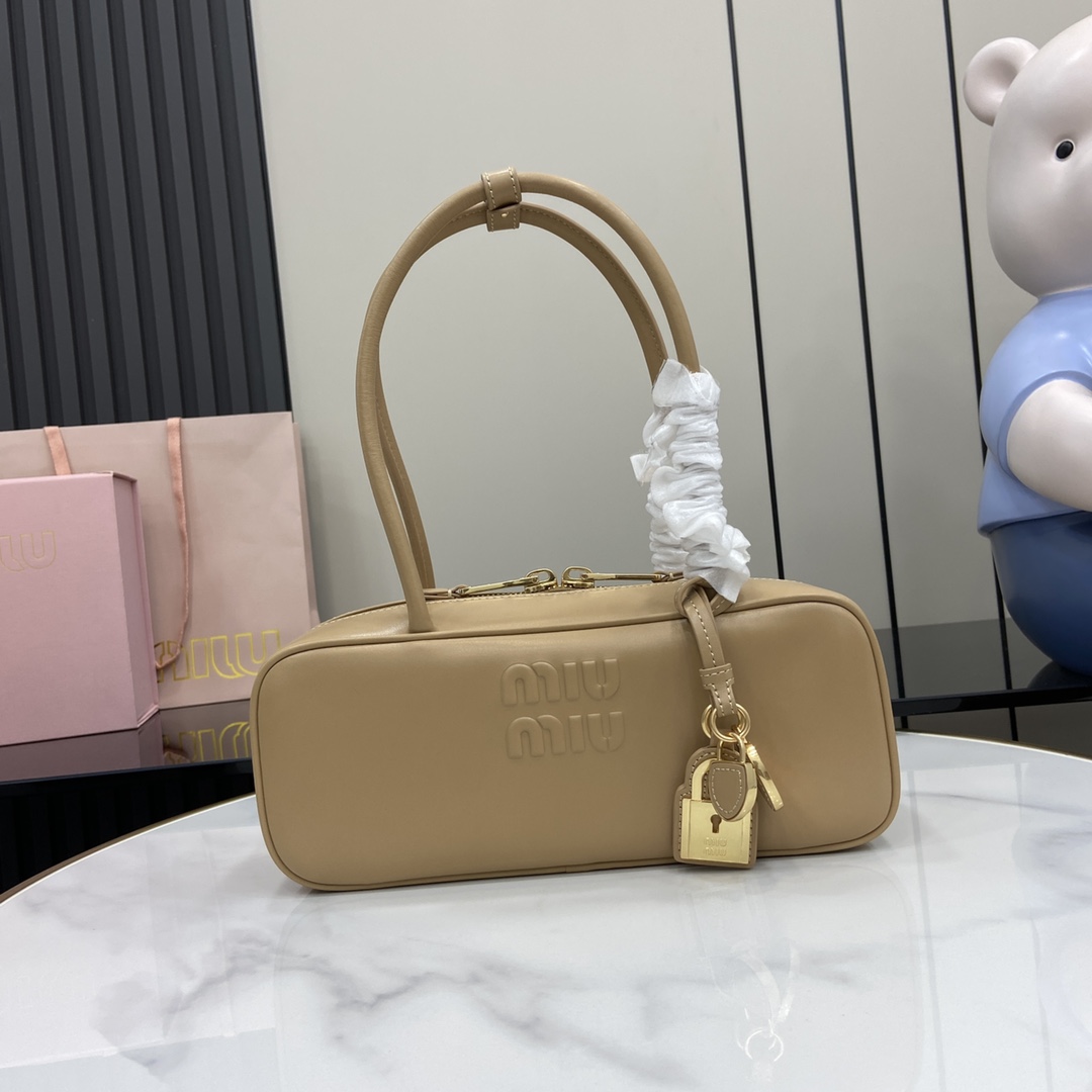 Bagsaaa Miu Miu Beau leather bag small 5BB173 beige - 28cm