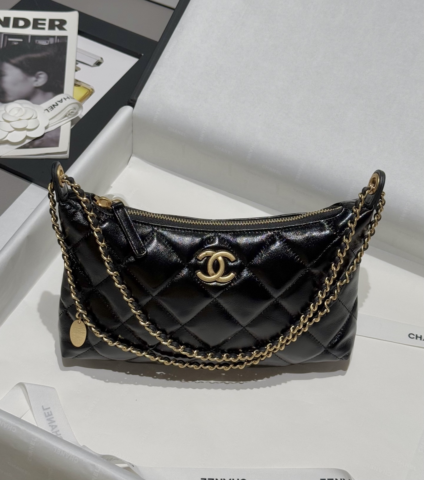 Bagsaaa Ch**el Hobo Handbag AS5528 Black - 26cm