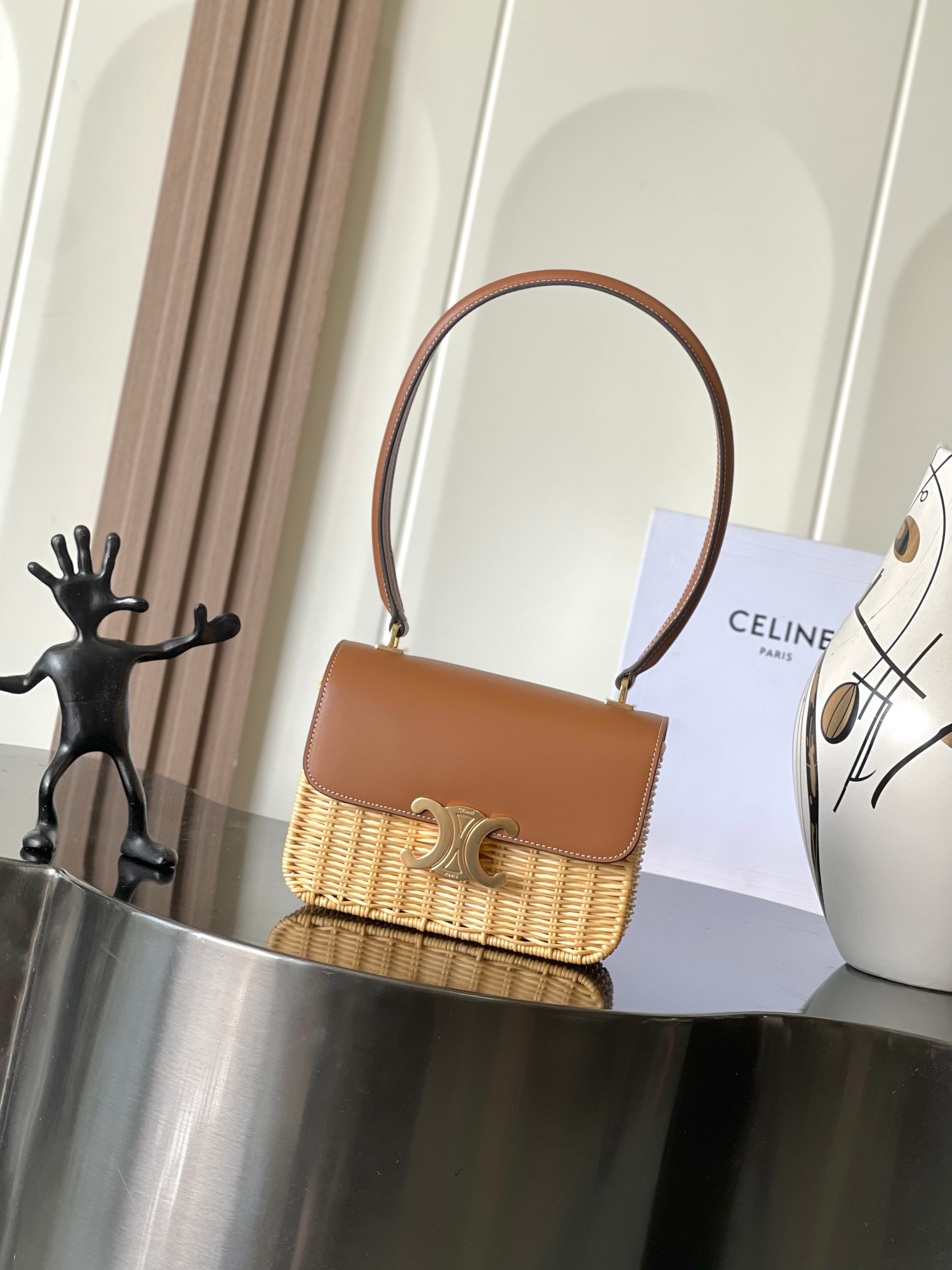 Bagsaaa Ce1i*e Teen Garance Bag In Wicker And Natural Calfskin 119672 - 18.5cm
