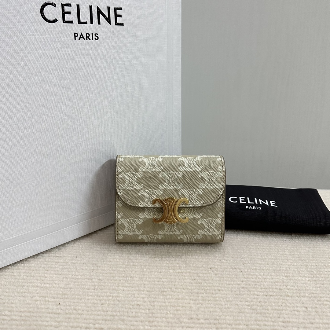 Bagsaaa Ce1i*e Small Flap Wallet Triomphe In Triomphe Canvas - 10.5cm