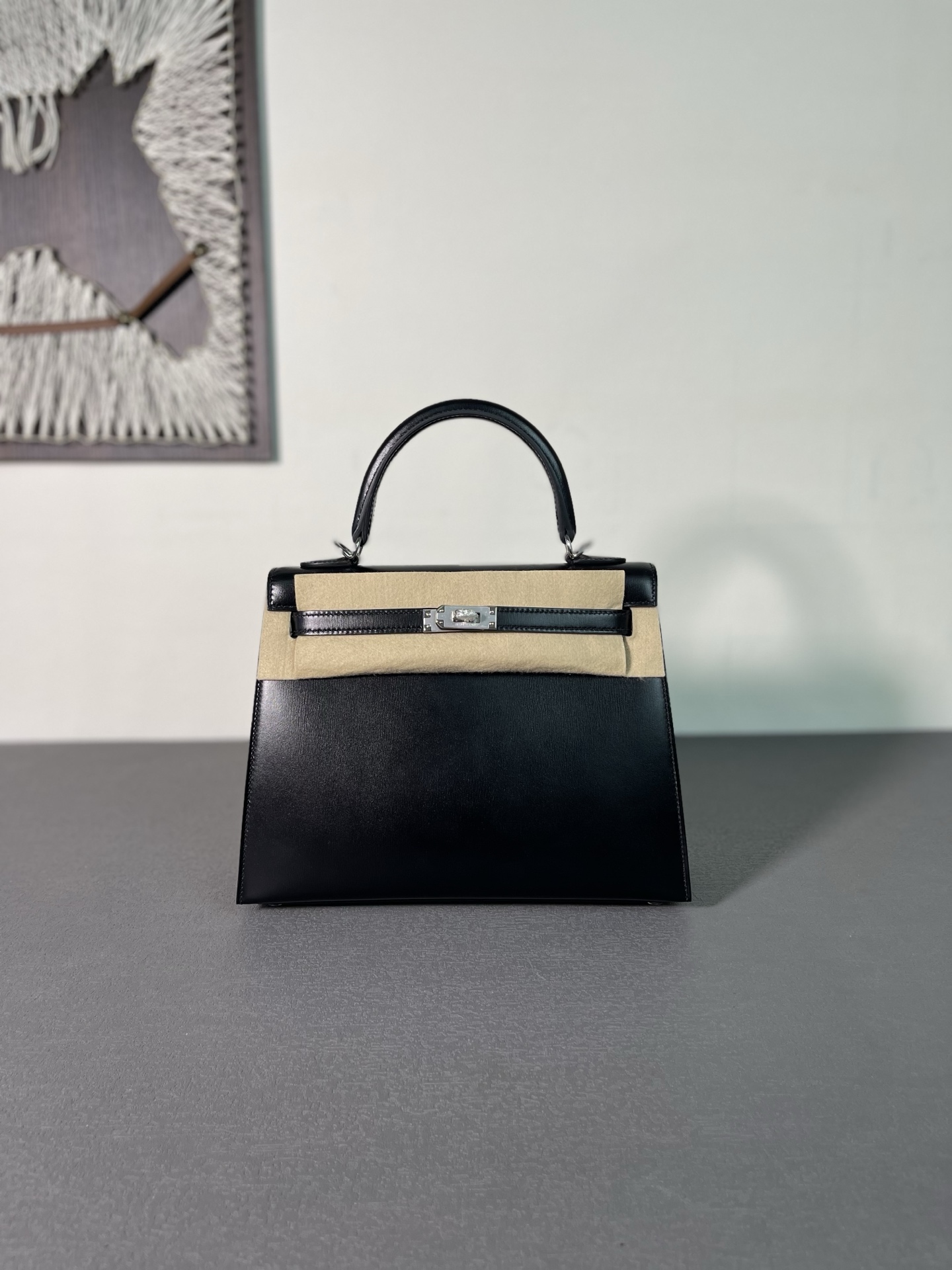 Bagsaaa H**me5 Kelly 25 Box Black Silver Buckle - 25cm