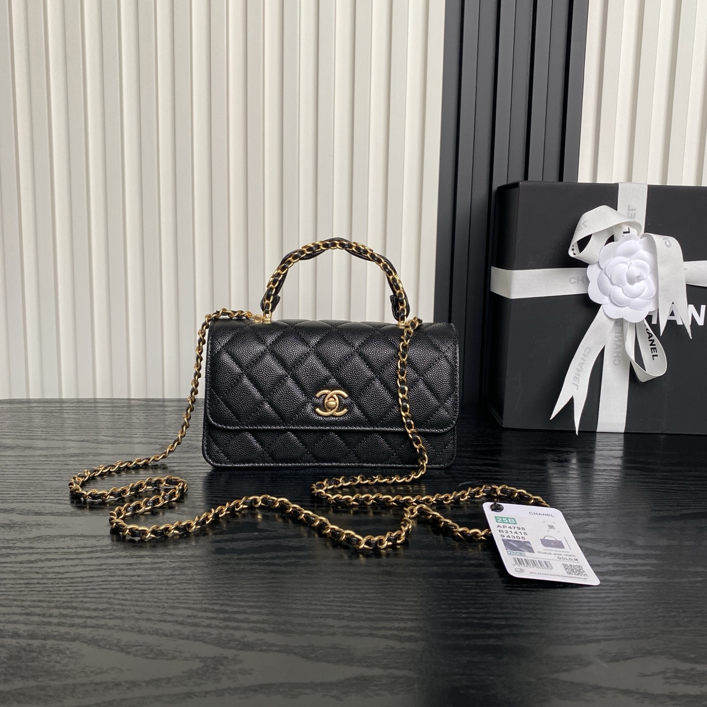 Bagsaaa Ch**el Clutch with chain AP4798 Black - 18.5cm
